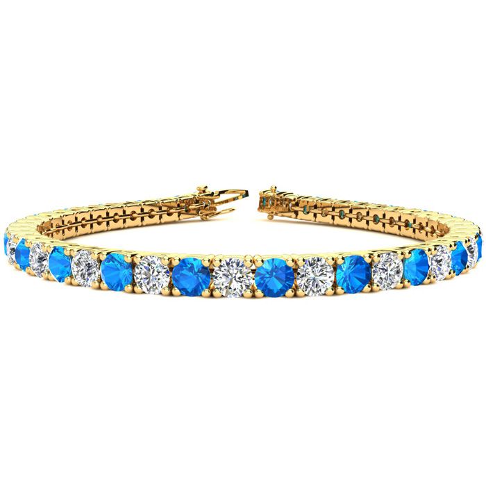 8 3/4 Carat Blue Topaz & Diamond Tennis Bracelet in 14K Yellow Go