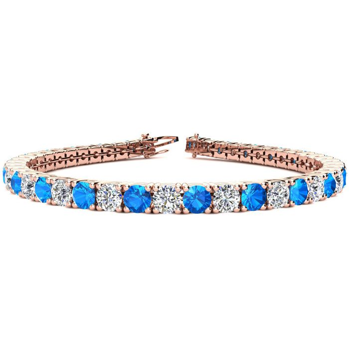 8 3/4 Carat Blue Topaz & Diamond Tennis Bracelet in 14K Rose Gold