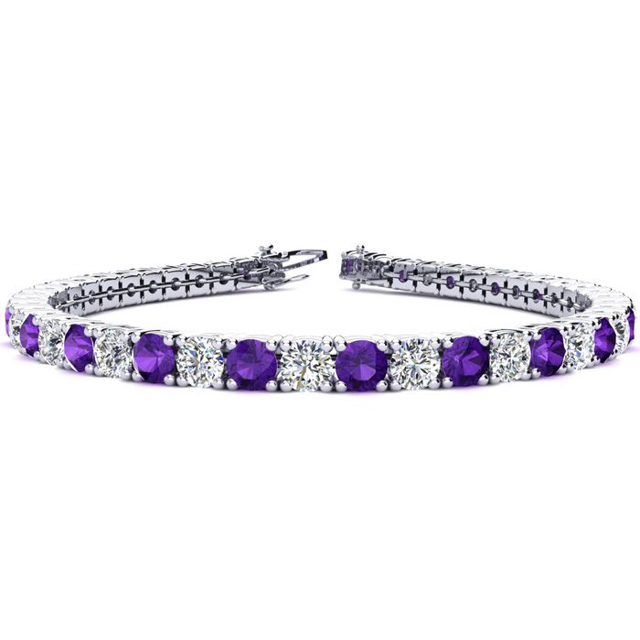 8 1/2 Carat Amethyst & Diamond Tennis Bracelet in 14K White Gold 