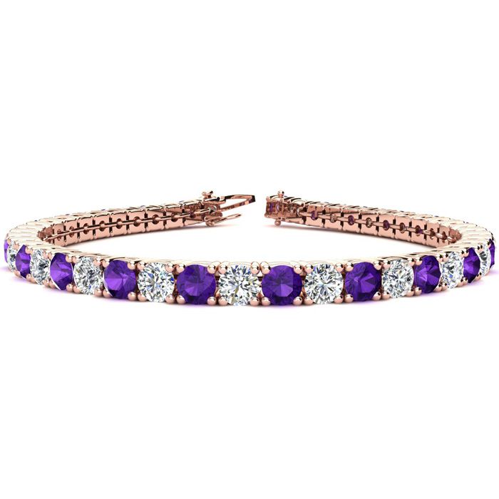 7 3/4 Carat Amethyst & Diamond Tennis Bracelet in 14K Rose Gold (