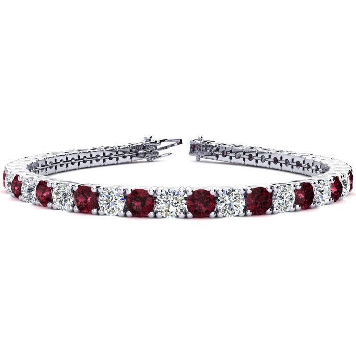 8 Carat Garnet & Diamond Tennis Bracelet in 14K White Gold (10.3 