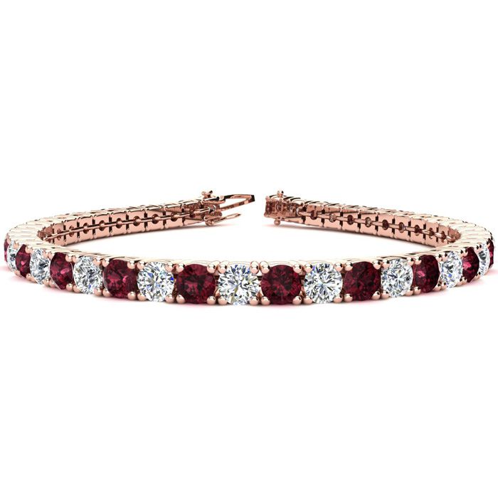 8 Carat Garnet & Diamond Tennis Bracelet in 14K Rose Gold (10.3 g