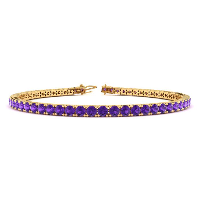 4 1/4 Carat Amethyst Tennis Bracelet In 14K Yellow Gold (10.1 G), 7.5 Inches By Sundar Gem