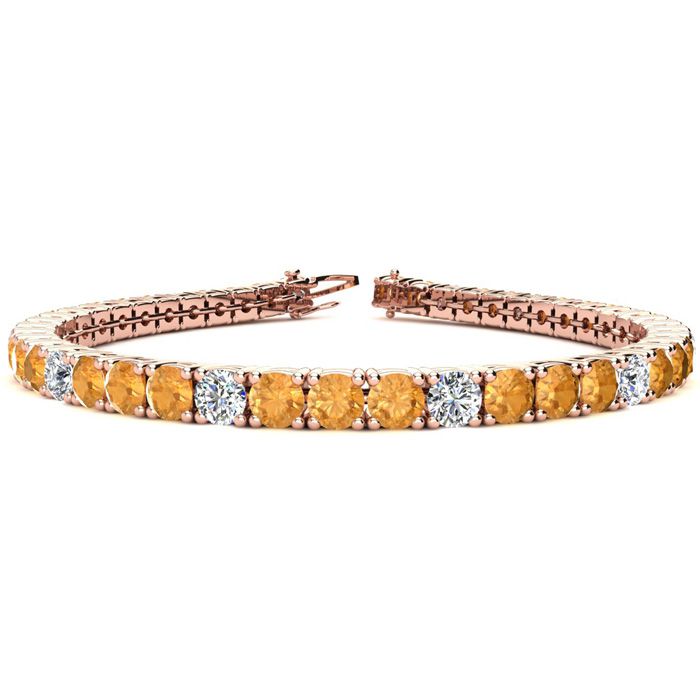 7 3/4 Carat Citrine & Diamond Alternating Tennis Bracelet in 14K 