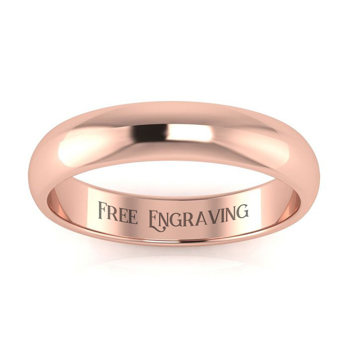 14K Rose Gold (5.1 G) 4MM Heavy Comfort Fit Ladies & Men's Wedding Band, Size 4, Free Engraving By SuperJeweler