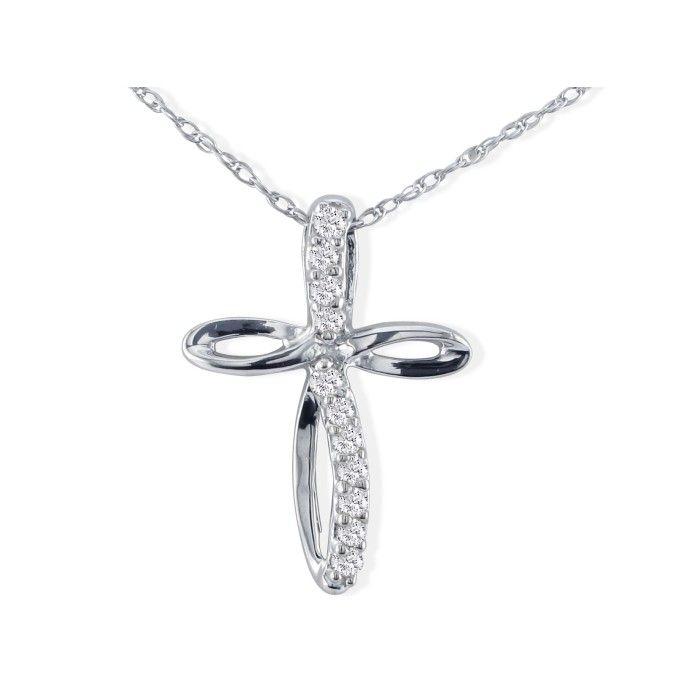 .12 Carat Cross Style Journey Diamond Pendant Necklace In 10k White Gold, J/K, 18 Inch Chain By SuperJeweler