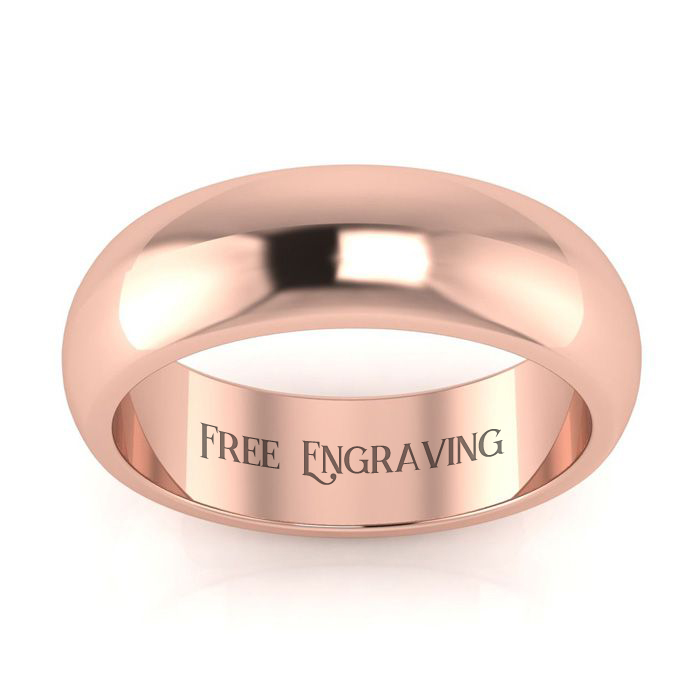 14K Rose Gold (8.8 g) 6MM Heavy Comfort Fit Ladies & Men's Wedding Band, Size 7, Free Engraving by SuperJeweler