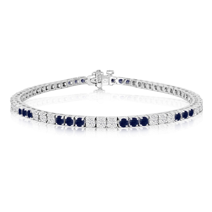 5 Carat Sapphire & Diamond Bracelet in 14K White Gold  7 Inch by 