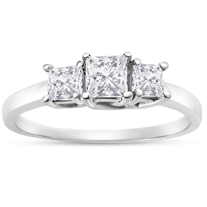 1/2 Carat Princess Cut Three Diamond Ring in 14k White Gold (, SI2-I1) by SuperJeweler