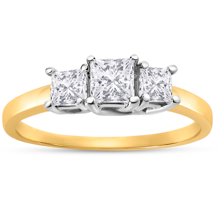 1/2 Carat Princess Cut Three Diamond Ring in 14k Yellow Gold (, SI2-I1) by SuperJeweler