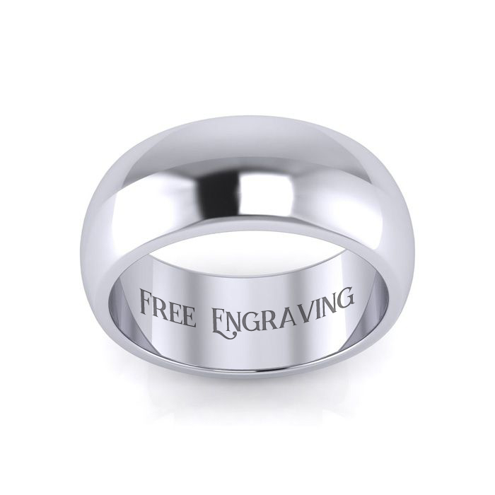 This 8mm platinum heavy comfort fit ladies and mens wedding band is a classic..  This ring is a size 11.  Personalized and inscribed wedding band, customized for free by SuperJeweler.