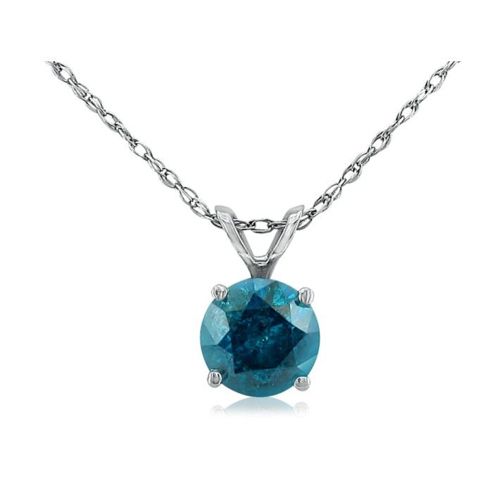 1/4 Carat Blue Diamond Pendant Necklace In 14k White Gold, 18 Inch Chain By SuperJeweler