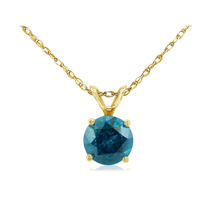 1/4 Carat Blue Diamond Pendant Necklace in 14k Yellow Gold, 18 Inch Chain by SuperJeweler