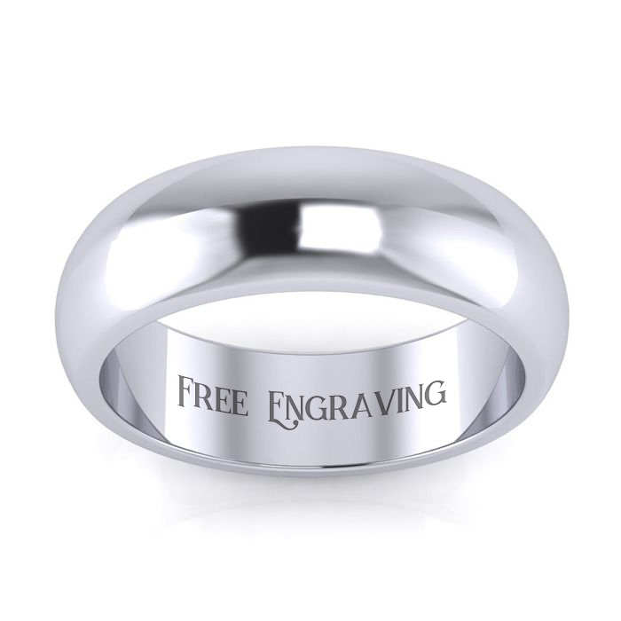 This 6mm heavy platinum ladies and mens wedding band is a classic.  This ring is a size 14.5.  Personalized and inscribed wedding band, customized for free by SuperJeweler.