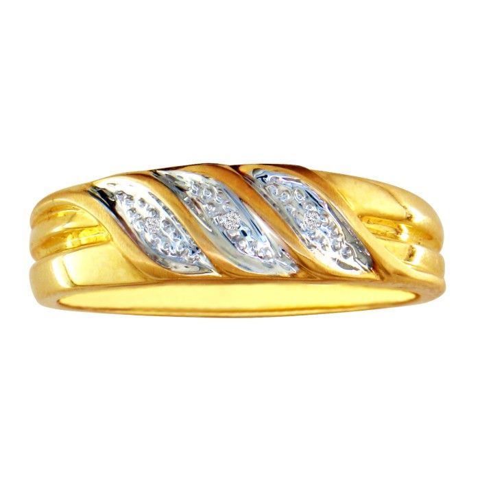 Three Row Men's Diamond Wedding Band in Yellow Gold,  by SuperJeweler