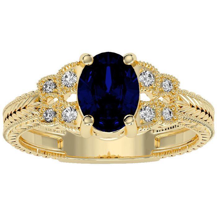 1 3/4 Carat Oval Shape Sapphire & Diamond Ring in Yellow Gold (3.50 g),  by SuperJeweler