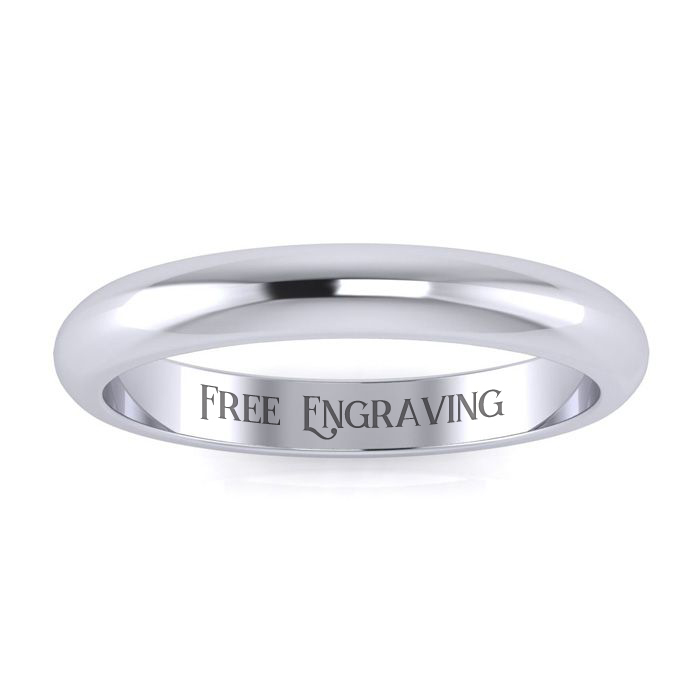 Platinum 3MM Comfort Fit Ladies & Men's Wedding Band, Size 3, Free Engraving By SuperJeweler