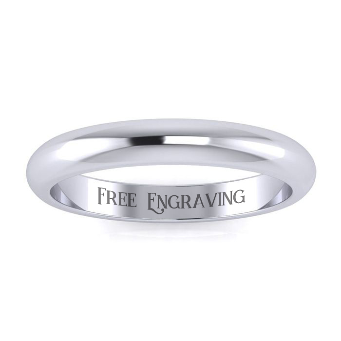 Platinum 3MM Comfort Fit Ladies & Men's Wedding Band, Size 16, Free Engraving By SuperJeweler