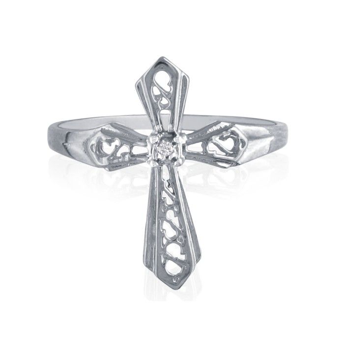 Diamond Cross Ring In White Gold, I/J By SuperJeweler