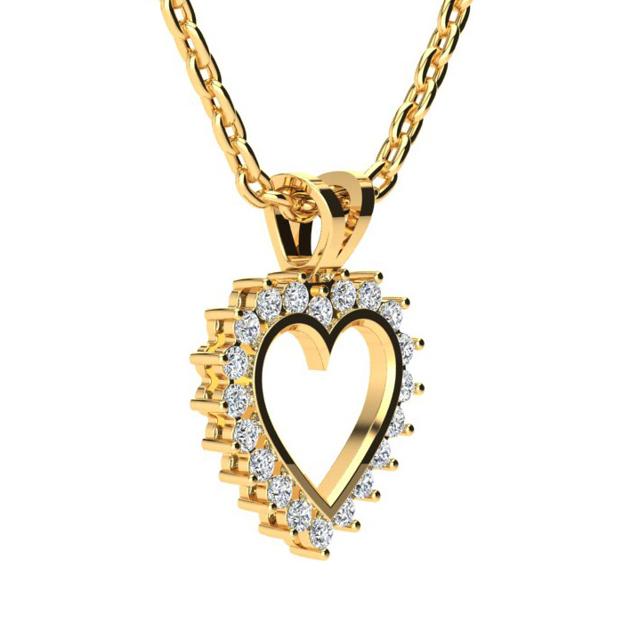 1/4 Ctw Round Diamond Heart Pendant in 10K Yellow Gold with