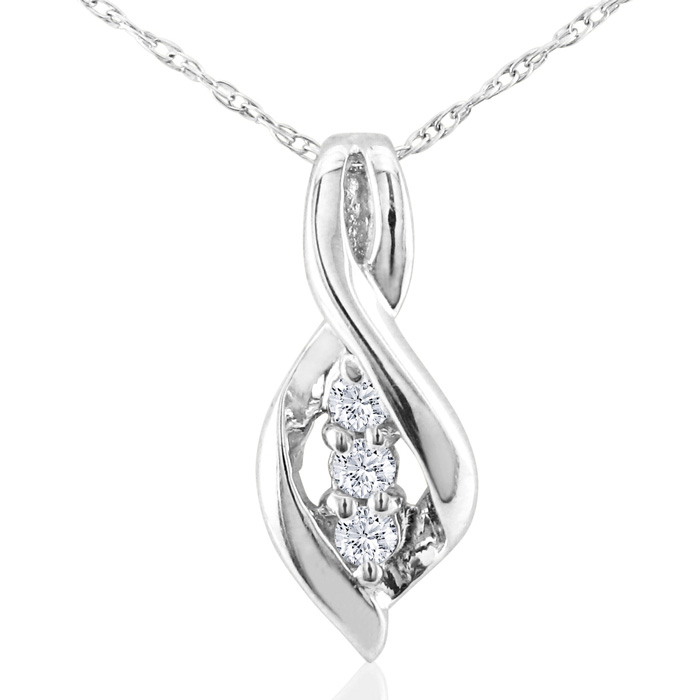 1/10 Carat Three Diamond Swirl Pendant Necklace in White Gold (2 g) (, I1-I2), 18 Inch Chain by SuperJeweler