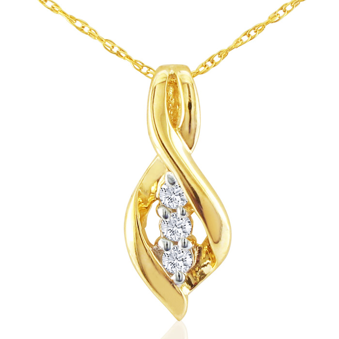 1/10 Carat Three Diamond Swirl Pendant Necklace in Yellow Gold (2 g) (, I1-I2), 18 Inch Chain by SuperJeweler