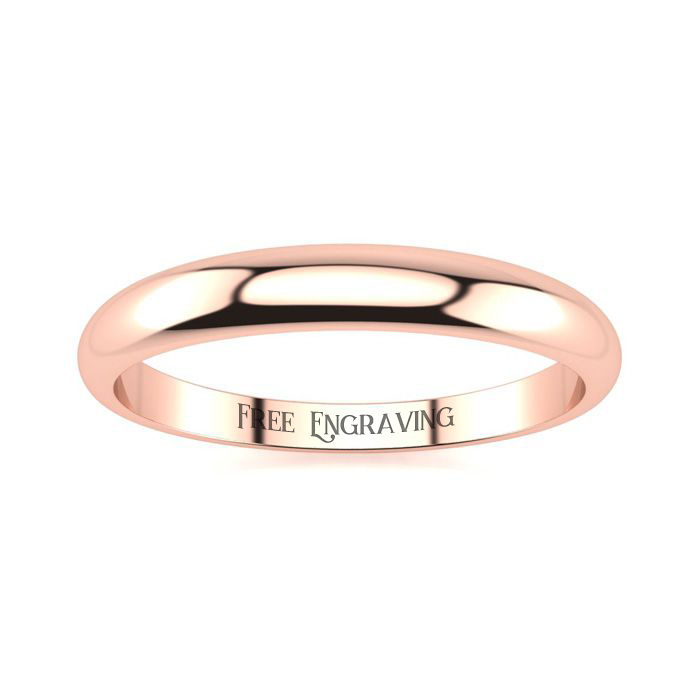 14K Rose Gold (1.8 G) 3MM Heavy Tapered Ladies & Men's Wedding Band, Size 3, Free Engraving By SuperJeweler
