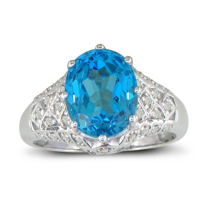 Quilted Antique Look Blue Topaz & Diamond Ring in White Gold,  by SuperJeweler