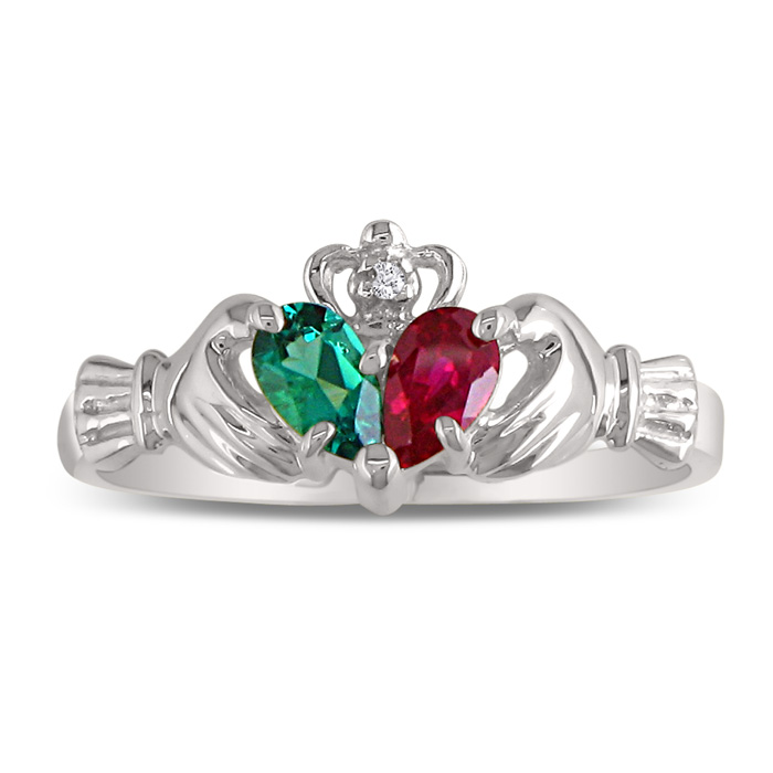 Emerald & Ruby Claddagh Ring in White Gold,  by SuperJeweler