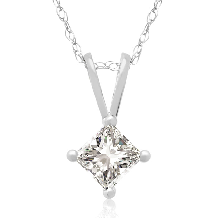 1/3 Carat Princess Cut Diamond Pendant Necklace in 14k White Gold, , 18 Inch Chain by SuperJeweler