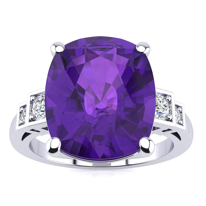 14k White Gold (4.8 g) Cushion Cut 4 Carat Amethyst & Diamond Ring,  by SuperJeweler