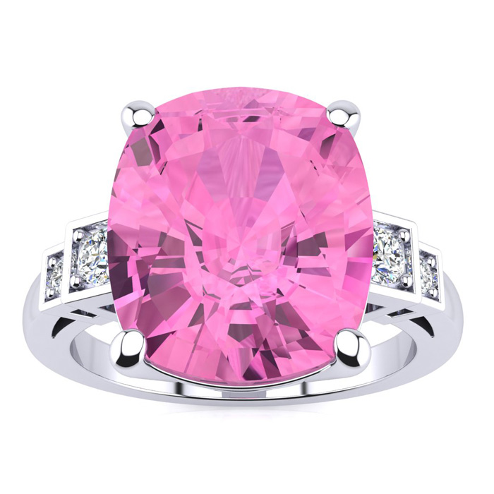 14k White Gold (4.8 g) Cushion Cut 4 Carat Pink Topaz & Diamond Ring,  by SuperJeweler