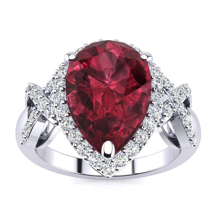 3 Carat Garnet & Diamond Ring w/ X Shank Accents, 14k White Gold (4.8 g),  by SuperJeweler