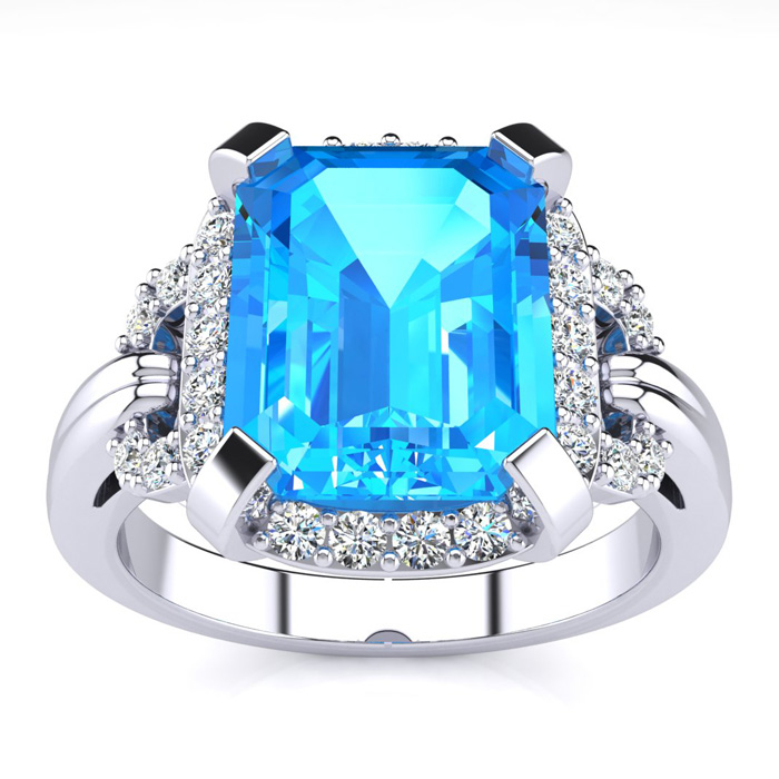 Interlocking 3.25 Carat Blue Topaz & Diamond Ring in 14k White Gold (5.7 g),  by SuperJeweler