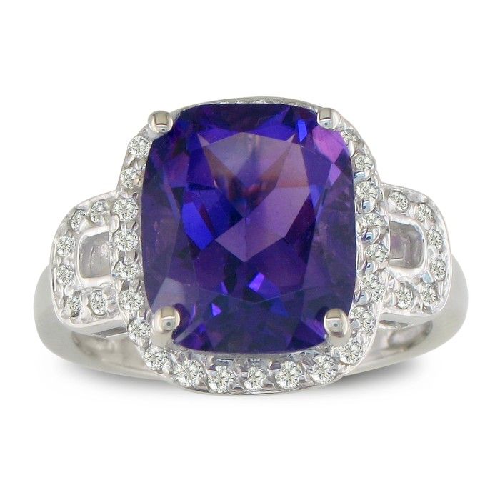 4 Carat Cushion Cut Amethyst & Diamond Ring, 14k White Gold (6.4 g),  by SuperJeweler