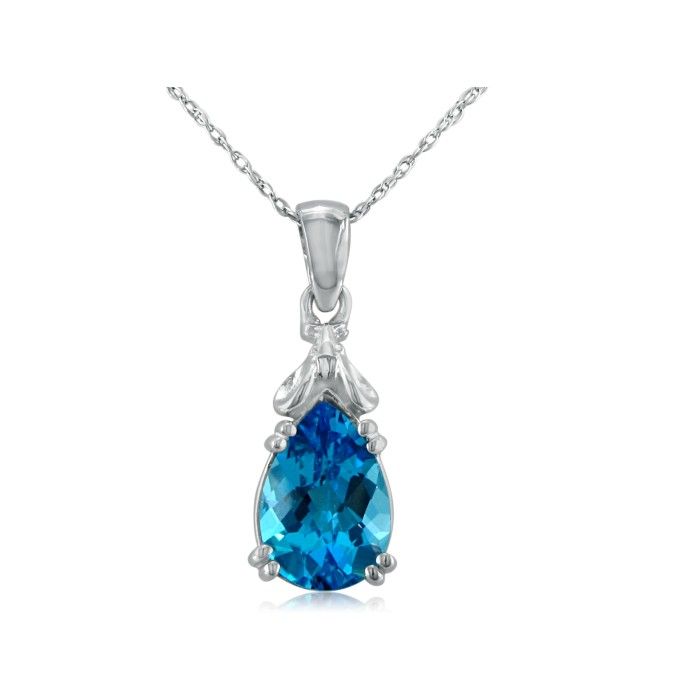 Blue Topaz Mouse Pendant Necklace in White Gold (2.3 g), , 18 Inch Chain by SuperJeweler