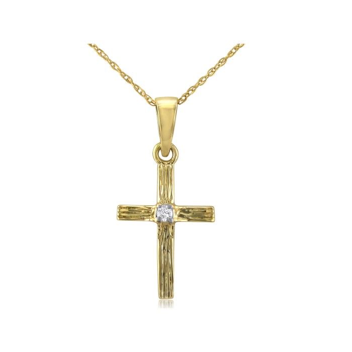 Diamond Cross Pendant in Yellow Gold (1.3 g), 18 Inch Necklace,  by SuperJeweler