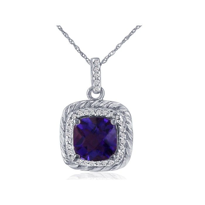 Rope Design Amethyst & Diamond Pendant Necklace in 14k White Gold (2.9 g), , 18 Inch Chain by SuperJeweler