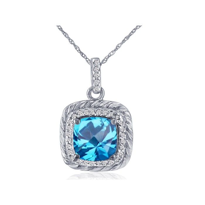 Rope Design Blue Topaz & Diamond Pendant Necklace in 14k White Gold (2.9 g), , 18 Inch Chain by SuperJeweler