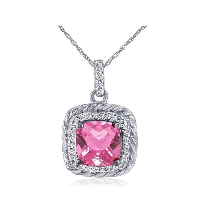 Rope Design Pink Topaz & Diamond Pendant In 14K White Gold (2.9 G), I/J By SuperJeweler