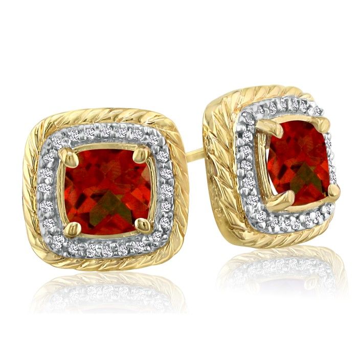 Rope Design Garnet & Diamond Earrings in 14k Yellow Gold (4 g),  by SuperJeweler