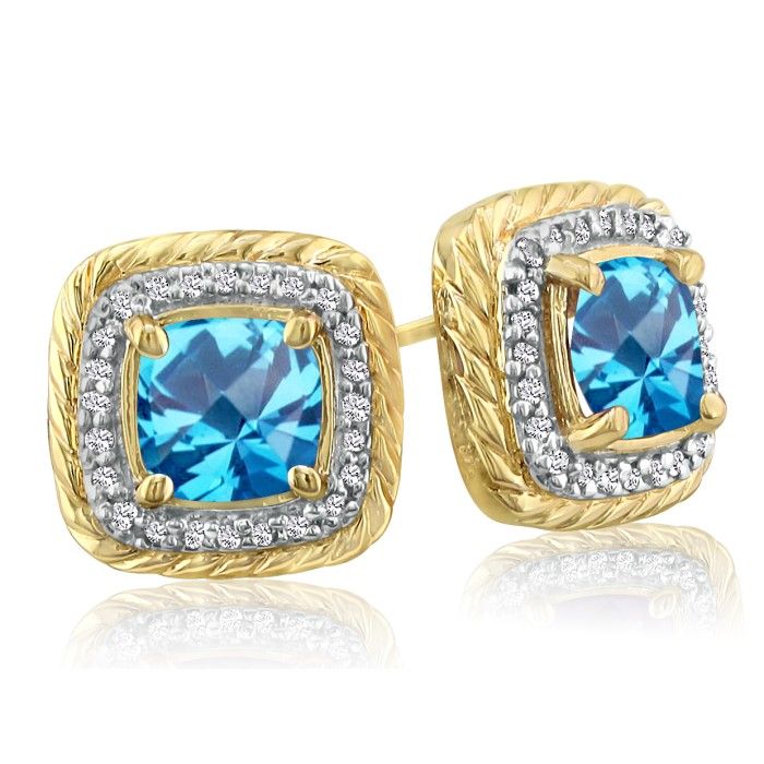 Rope Design Blue Topaz & Diamond Earrings in 14k Yellow Gold (4 g),  by SuperJeweler