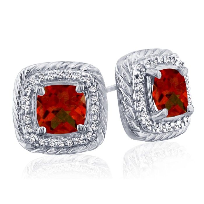 Rope Design Garnet & Diamond Earrings in 14k White Gold (4 g),  by SuperJeweler