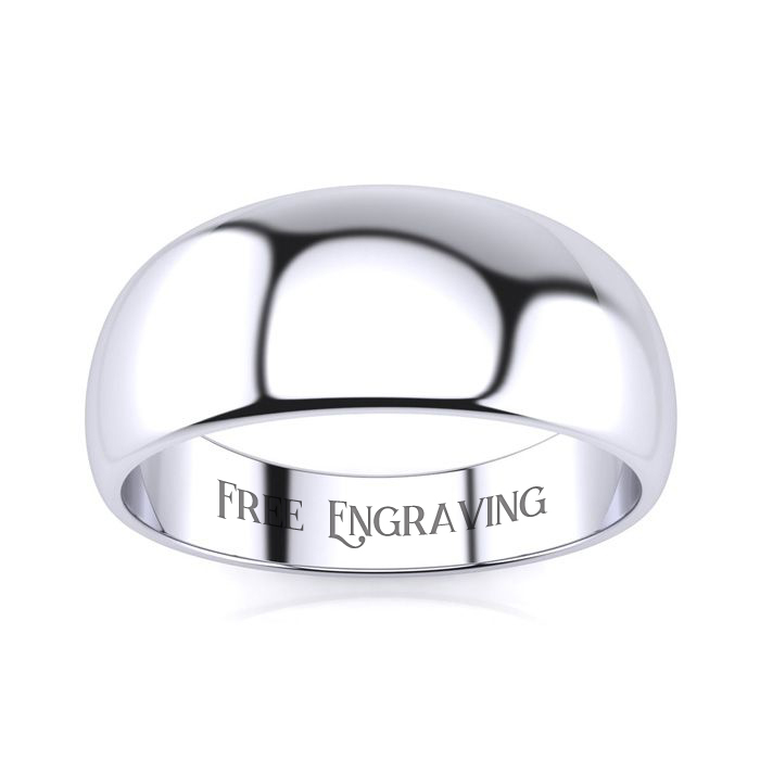 This 8mm platinum heavy tapered ladies and mens wedding band is a classic.  This ring is a size 14.5.  Personalized and inscribed wedding band, customized for free by SuperJeweler.