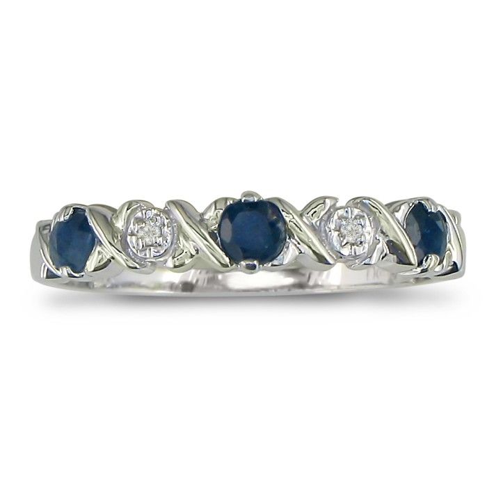 Sapphire and Diamond Band in 10k White Gold