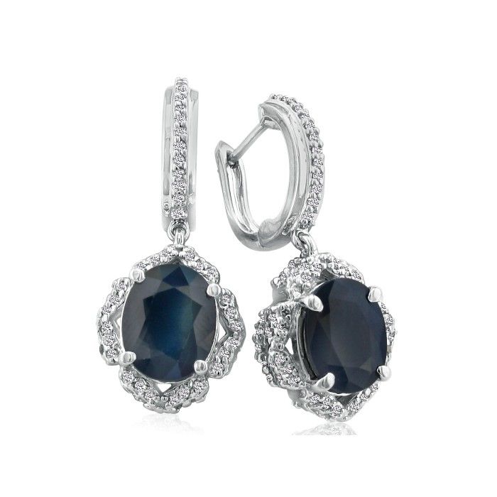 6 1/3 Carat Dangle Sapphire & Diamond Hoop Earrings in 14k White Gold (9.5 g),  by SuperJeweler