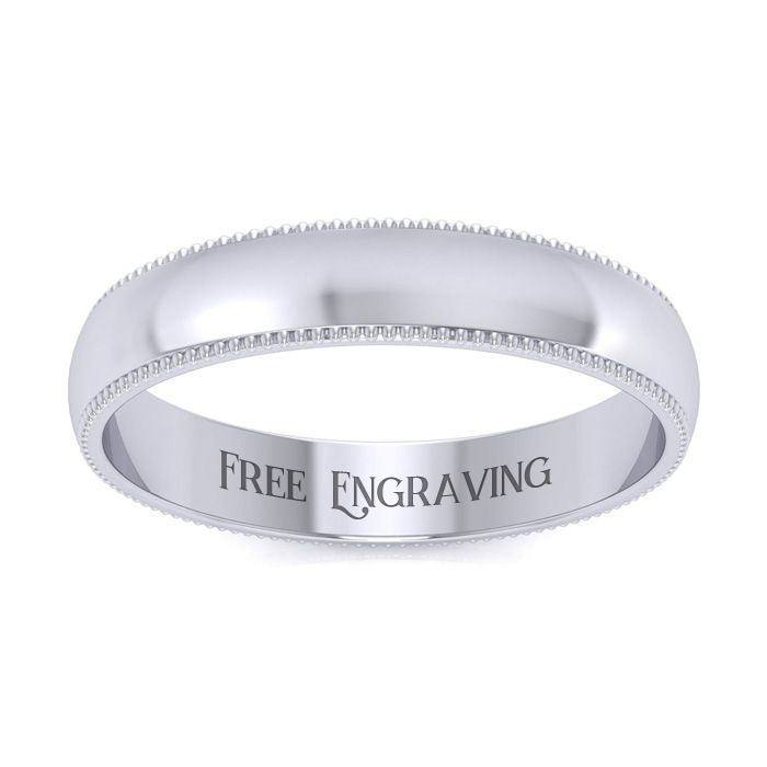 18K White Gold (7.3 g) 4MM Comfort Fit Milgrain Ladies & Men's Wedding Band, Size 16, Free Engraving by SuperJeweler