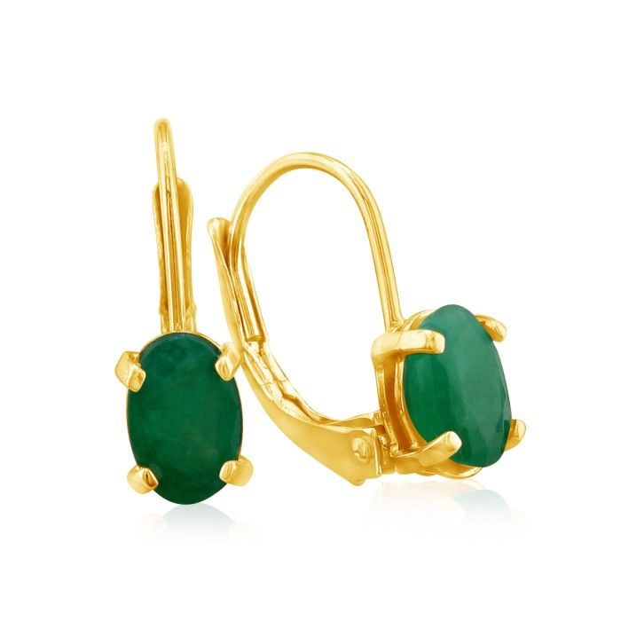 1.25 Carat Oval Shape Emerald Leverback Earrings in 14K Yellow Gold (1 gram) by SuperJeweler