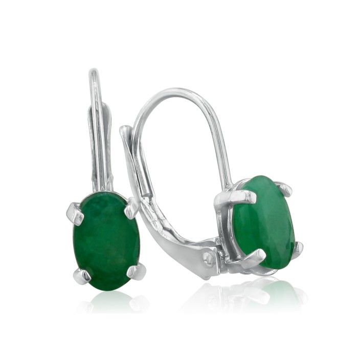 1.25 Carat Oval Shape Emerald Leverback Earrings in 14K White Gold (1 gram) by SuperJeweler