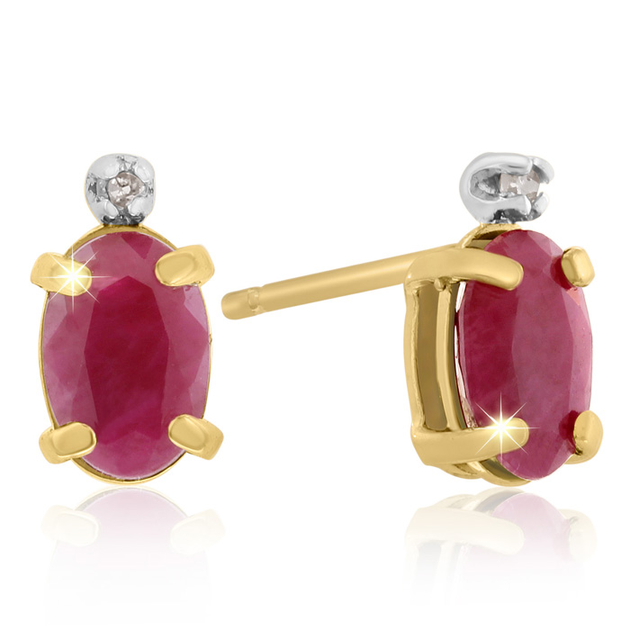 1.25 Carat Oval Ruby & Diamond Earrings in 14k Yellow Gold (0.7 g),  by SuperJeweler